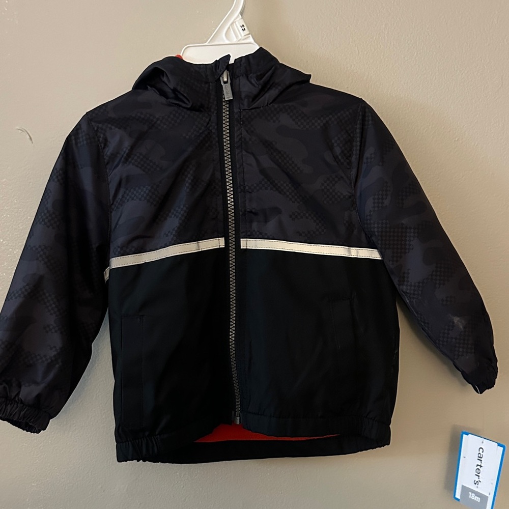 Carter's Navy and Red Hooded Jacket with Reflective Trim